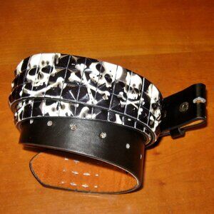 Goth Skeleton Belt Raised Tile Checkered Skeleton Men's Sz XL 42-44 Leather Belt